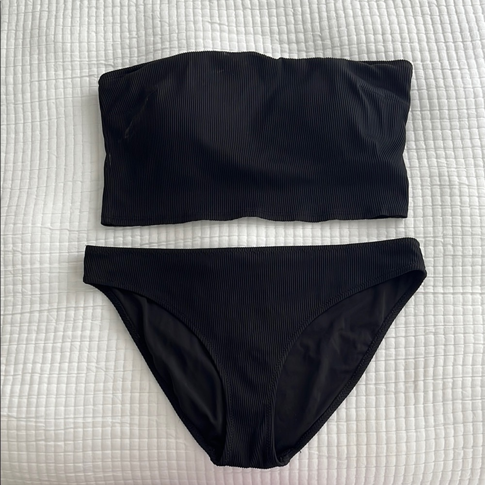aerie Black Ribbed Bandeau Bikini Set